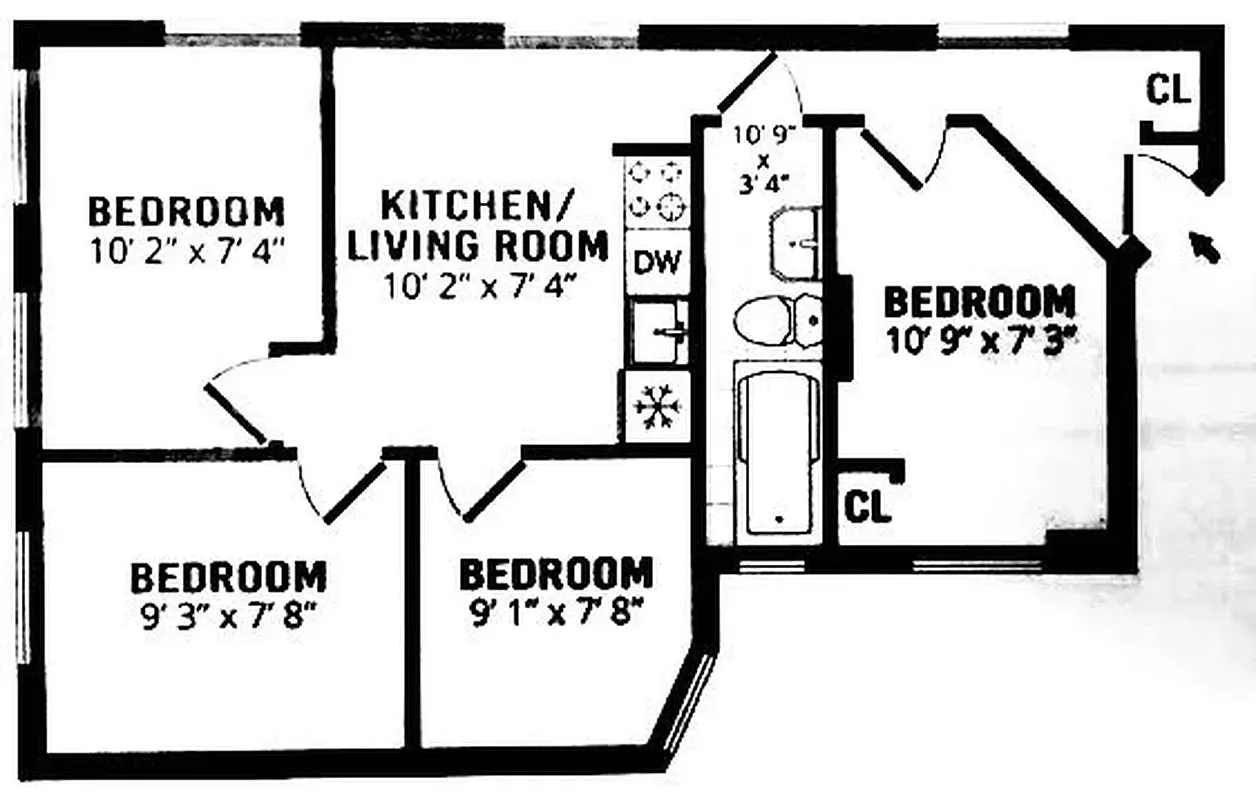 Floor plan of a four bedroom at 34½ Saint Marks Place